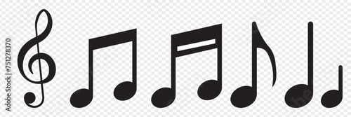 Music notes icon, vector set. Music notes background.  Music notes symbol, silhouette. Melody and tune flat vector icon for musical apps, websites and logo.