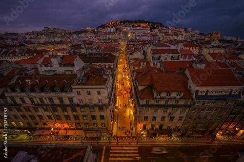 Baixa neighborhood seen from the Santa Justa Lift in Lisbon, Portugal