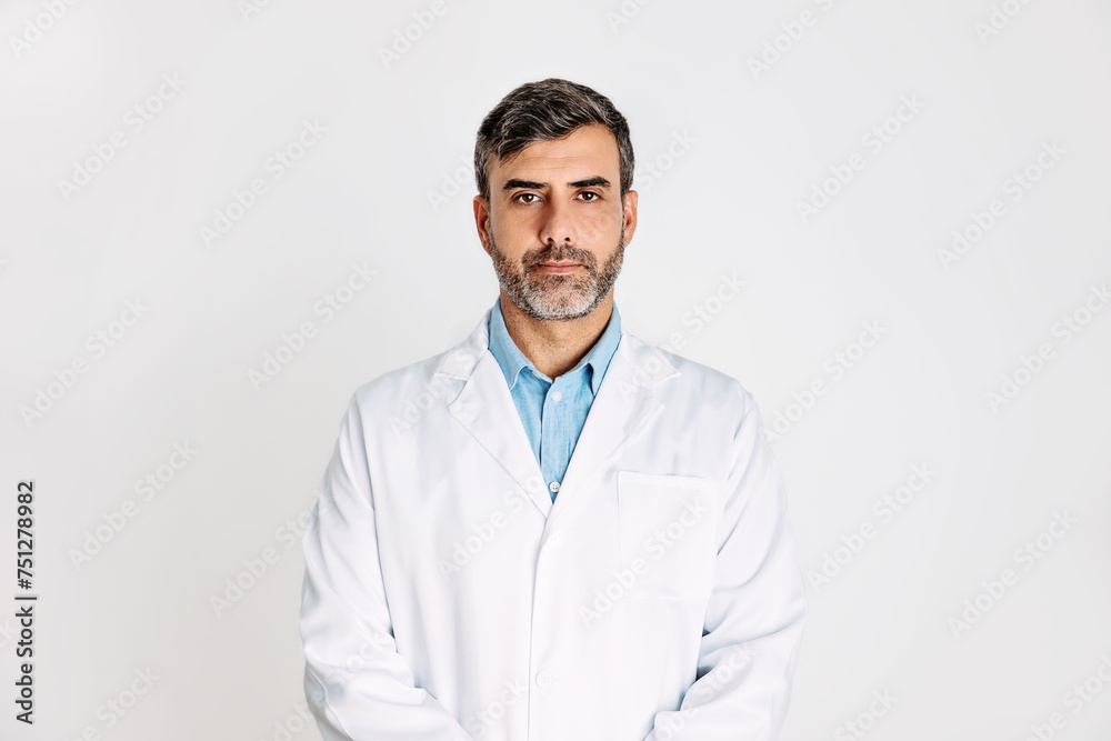 Medium shot of male pharmacist on white background Medium shot of male pharmacist on white background