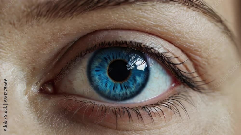 Blue Eye Close-Up: Zooming In. Irregular Movement Before Zooming. 4K Video Blue Eye Close-Up: Zooming In. Irregular Movement Before Zooming. 4K Video
