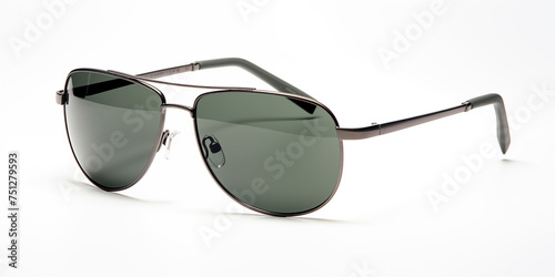 Stylish green sunglasses isolated on white. Fashion accessory, optic green sunglasses on a white background