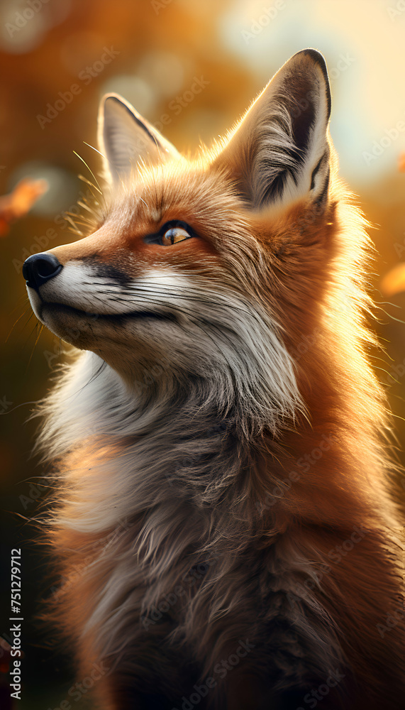 Portrait of a red fox on a background of the autumn forest