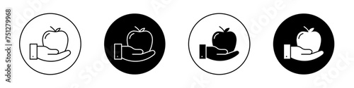 Apple in Hand Icon Set. Apple Fruit snack vector symbol in a black filled and outlined style. Red Apple Sign. photo