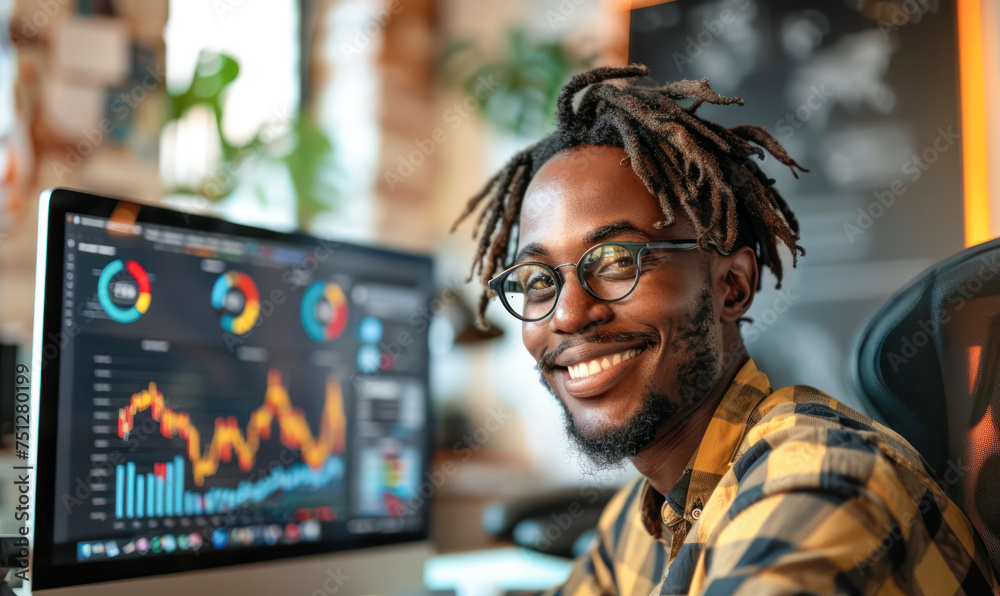 A man sitting in front of a computer monitor. Generative AI. A man sitting in front of a computer monitor. Generative AI.