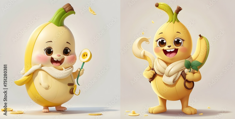 Obraz premium Cute and Adorable Banana Buddy. A Sweet Adventure in the World of Health.