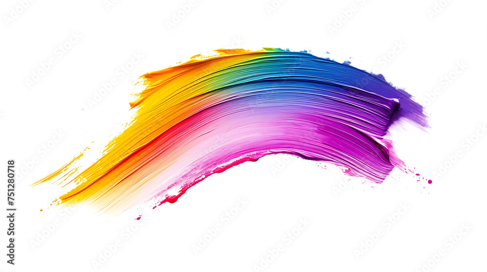 Colorful rainbow paint brush stroke isolated on transparent background
