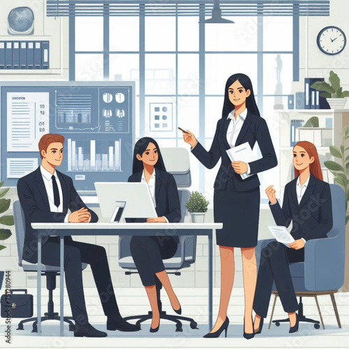 Business professionals working together in office, vector illustration