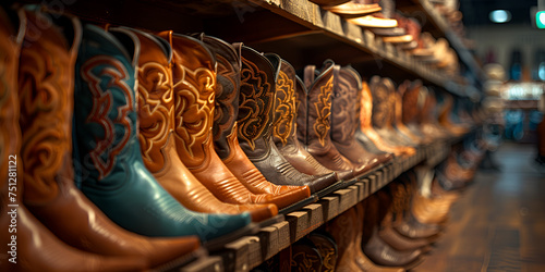 Cowboy boots on shelf for sale,Cowboy boots for sale on shelf.