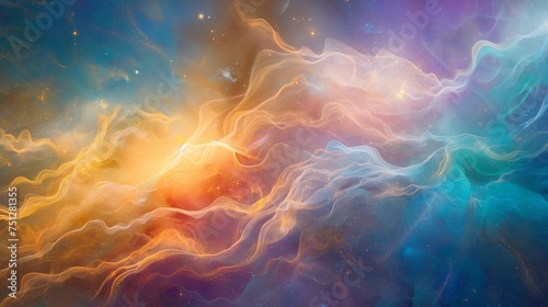Luminescent waves of energy intertwining  casting a soft glow on a canvas of vibrant and harmonious colors.
