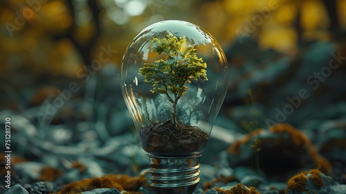 The tree growing on the soil in a light bulb
