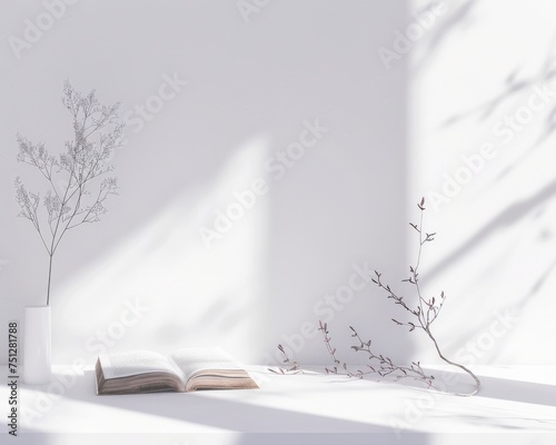 Old Holy Bible setup in a white minimalist environment a peaceful ode to spirituality photo