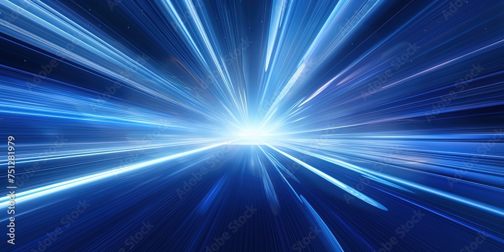 Obraz premium Light speed, hyperspace, space warp background, in blue.