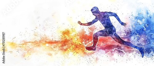 Running athlete polygonal watercolor ilustration on white background .Generative AI