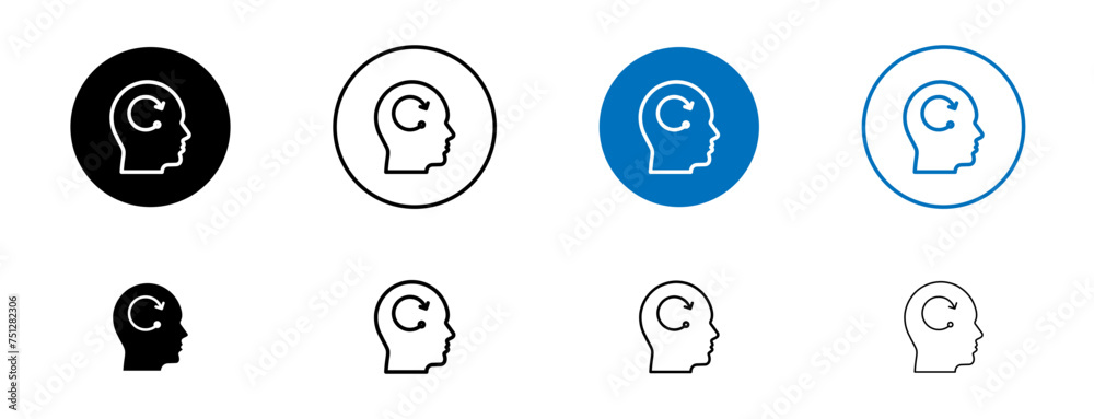 Memory Recall Line Icon Set. Mind Revisit symbol in black and blue color.
