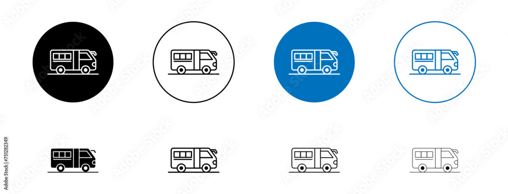 Bus Coach Line Icon Set. Journey Commence symbol in black and blue color.