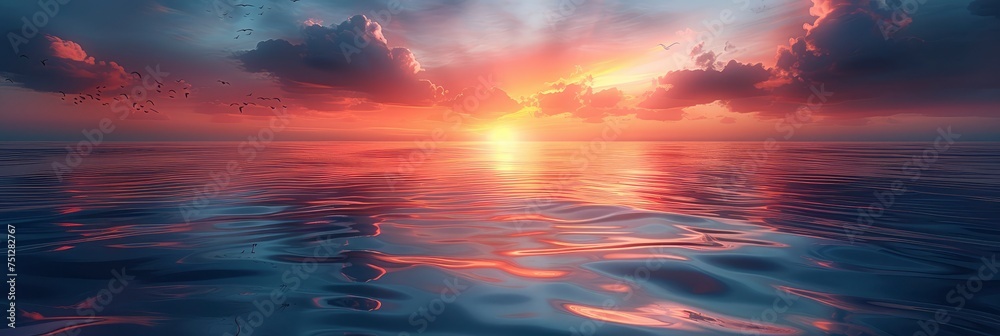 Obraz premium Sunset Over Water Birds Flying Against, HD, Background Wallpaper, Desktop Wallpaper