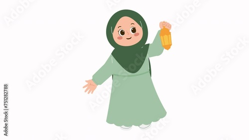 Cute Hijab Girl Holding Lantern Animation