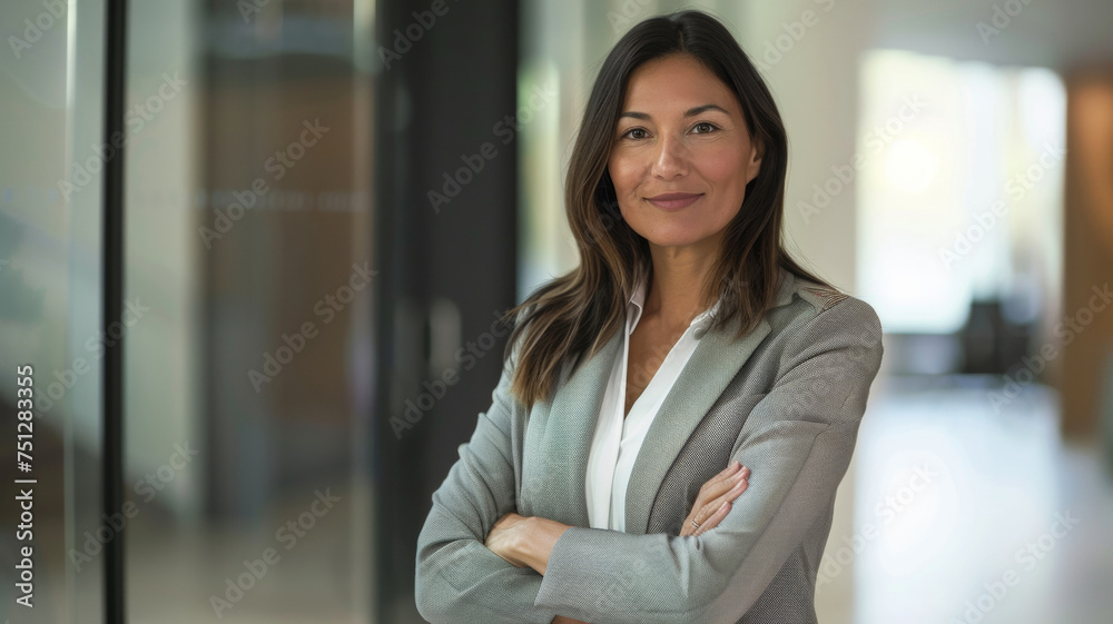 Confident businesswoman with crossed arms, looking assured. Confident businesswoman with crossed arms, looking assured.