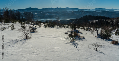 View to Mala Fatra mountains near Bryzgalky in Kysucke Beskydy mountains in Slovakia