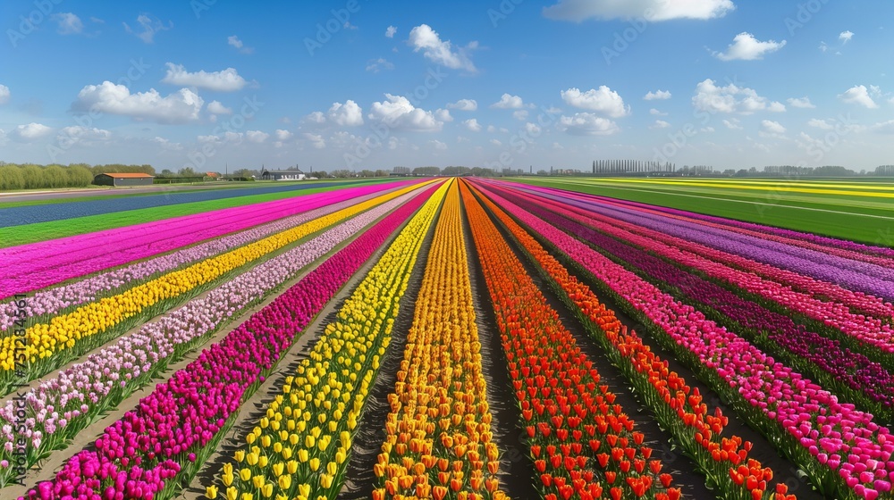 Visiting the tulip fields in the Netherlands, with rows of vibrant colors stretching as far as the eye can see