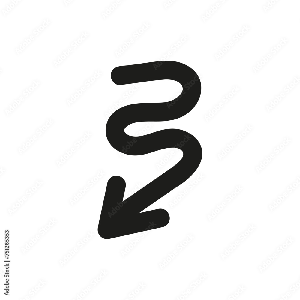 Hand drawn arrow element in doodle style. Cartoon style bold line arrow in black isolated on white background Hand drawn arrow element in doodle style. Cartoon style bold line arrow in black isolated on white background