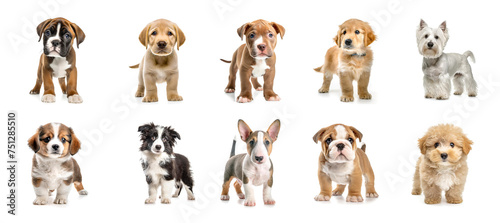 Dogs puppies standing isolated on white background  cut out
