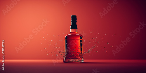 Flasche Whisky, roter Hintergrund photo