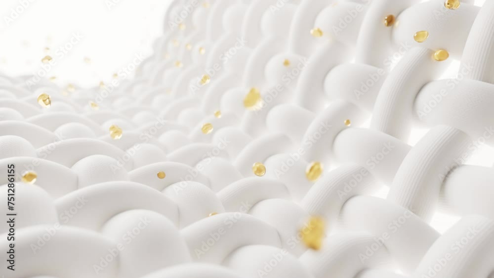 Wave cloth with microscopic detail and cleaning bubbles, 3d rendering.