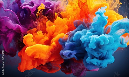 A vivid paint splash swirling, mix of colors as two chemicals reaction