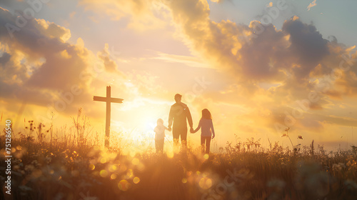 Family easter silhouette, funeral silhouette, christ and cross photo