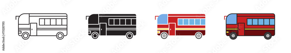 Bus Coach Vector Illustration Set. Journey Commence Sign suitable for apps and websites UI design style.