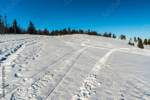 Hala na Malej Raczy in winter Beskid Zywiecki mountains in Poland near borders wiith Slovakia photo
