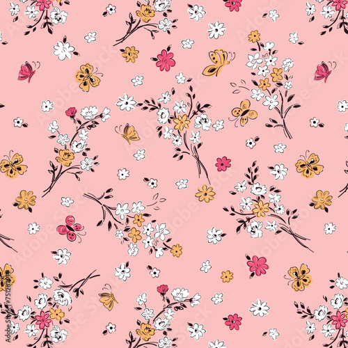 Bunch of wildflowers and butterflies pattern