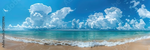 Panoramic seascape of a tropical beach with a broad horizon. Generative Ai © Planum