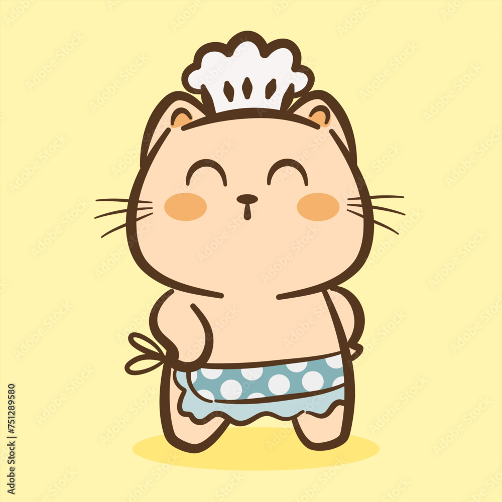 Fototapeta premium Hand draw cute Cat and Rabbit cartoon character vector on color background. Cartoon character design. Cute Animals character for kids. Vector illustration.