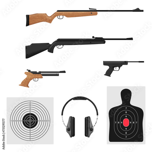 Sports equipment for training shooting aim weapon target headphones set realistic vector