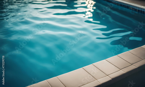 Swimming pool with sun reflections on the water. Abstract background.