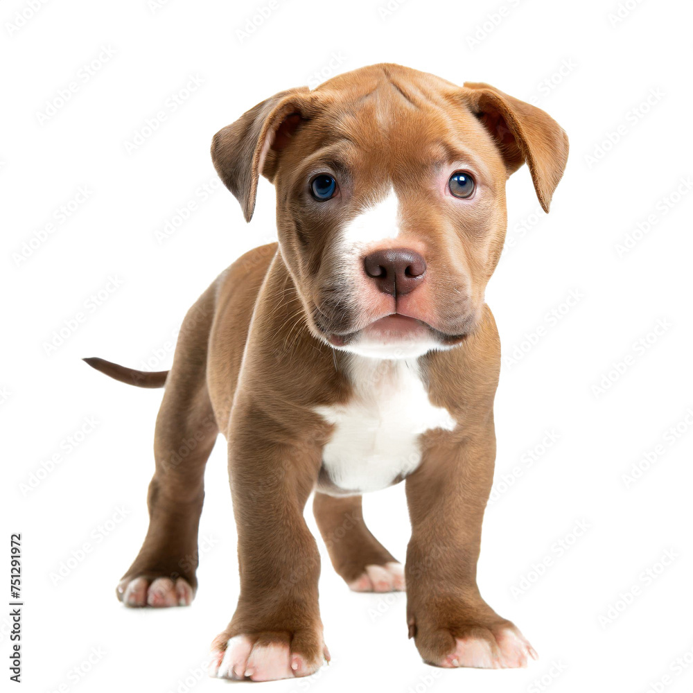 portrait of a pitbull dog puppy, standing isolated on white background, cut out