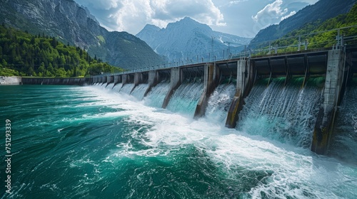 Innovative hydroelectric power facility in a natural landscape, illustrating the integration of technology and nature in sustainable energy