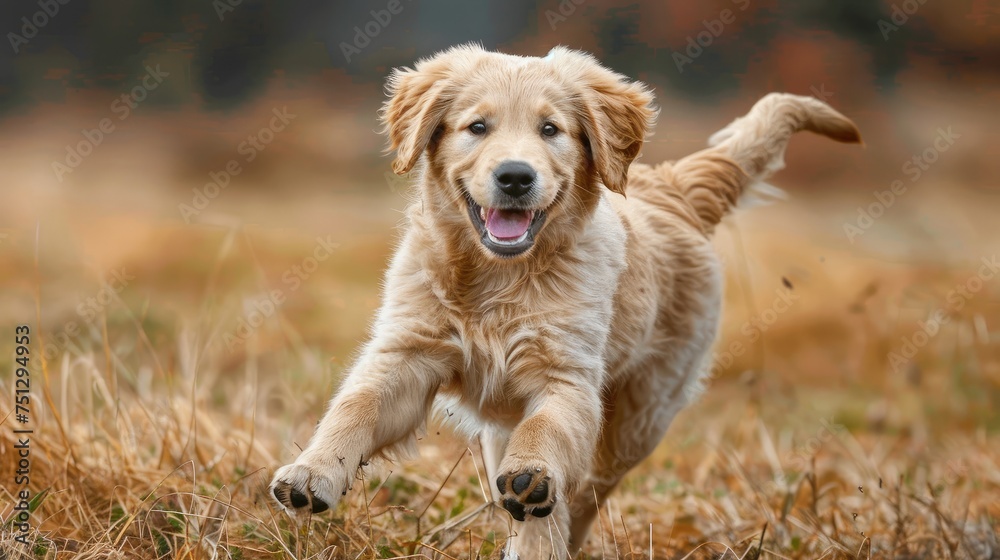 Joyful Golden Retriever Puppy Galloping in Sun-Kissed Fields - Pure Bliss Generative AI Joyful Golden Retriever Puppy Galloping in Sun-Kissed Fields - Pure Bliss Generative AI