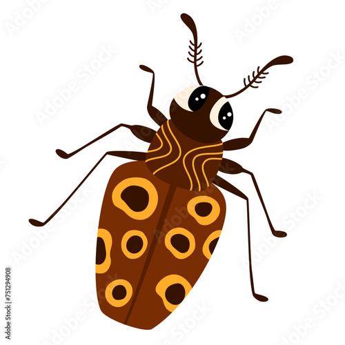 Beatle cartoon character. Bug. Cute insect. Vector hand draw illustration isolated on white background