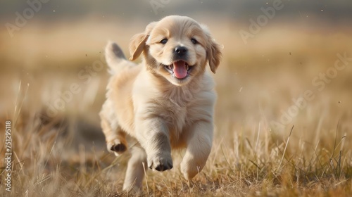 Blissful Golden Retriever Puppy Frolicking in the Field - Pure Joy Generative AI