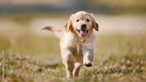 Blissful Golden Retriever Puppy Frolicking in the Field - Pure Joy Generative AI