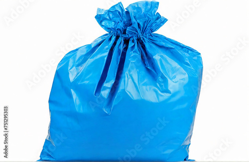 Blue bag of rubbish, cut out isolated on white background