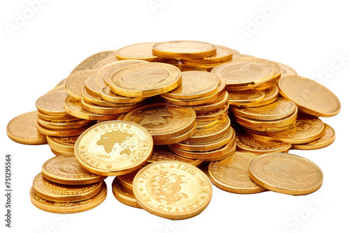 A Large pile of gold coins with a plain on transparency background PNG photo