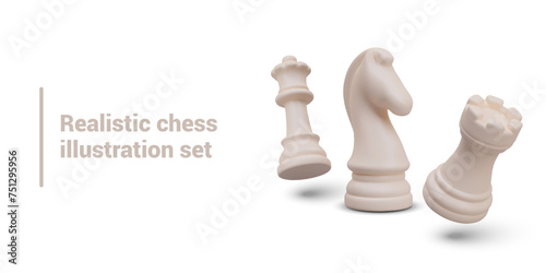 Realistic white chess figures in floating position. Winning and losing