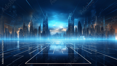 Futuristic technology background. Digital artwork representing a futuristic cyber. Futuristic technology, and dynamic lighting to evoke a sense of the digital realm. Blue hologram portal 