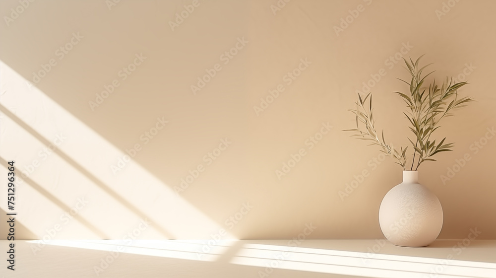 Gentle light beige background for product presentation with light andand intricate shadow from the window and vegetation on wall
Gentle light beige background for product presentation with light andand intricate shadow from the window and vegetation on wall