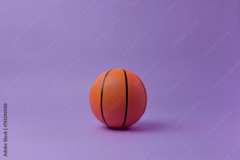 detailed close-up of a basketball, its orange surface and black lines standing out against a vibrant purple backdrop