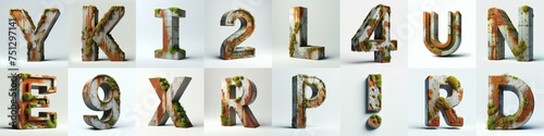 3D Lettering Typeface That Blends Rusty concrete With Moss. AI generated illustration